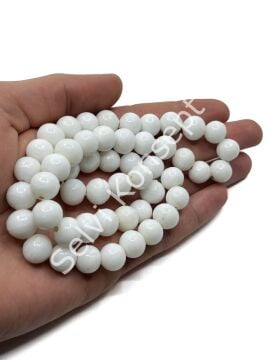 El Yapımı Parlak Yuvarlak Dizi Cam Boncuk Beyaz 10 mm