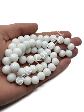 El Yapımı Parlak Yuvarlak Dizi Cam Boncuk Beyaz 10 mm