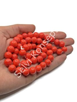 El Yapımı Parlak Yuvarlak Dizi Cam Boncuk Nar Çiçeği 10 mm