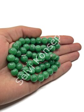 El Yapımı Parlak Yuvarlak Dizi Cam Boncuk Çimen Yeşili 10 mm