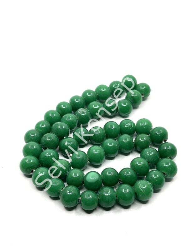 El Yapımı Parlak Yuvarlak Dizi Cam Boncuk Çimen Yeşili 10 mm
