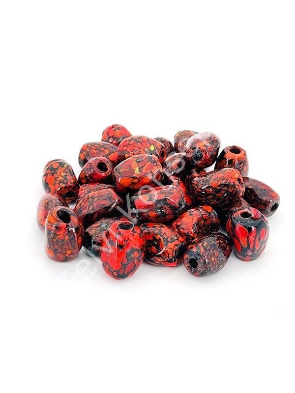 Kırmızı Renkli Benekli Mısır İşi Cam Boncuk 30 Adet