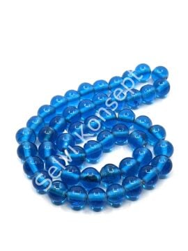 El Yapımı Parlak Yuvarlak Dizi Cam Boncuk Şeffaf Mavi 10 mm