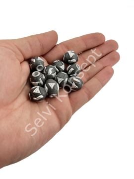 İşlemeli Otantik Boncuk Siyah 13x15 mm 20 Adet