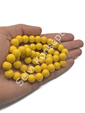 El Yapımı Parlak Yuvarlak Dizi Cam Boncuk Hardal 10 mm