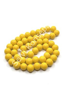 El Yapımı Parlak Yuvarlak Dizi Cam Boncuk Hardal 10 mm