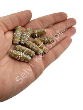 İşlemeli Otantik Boncuk Silindir Açık Kahve 10x26 mm 10 Adet