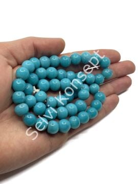 El Yapımı Parlak Yuvarlak Dizi Cam Boncuk Turkuaz 10 mm