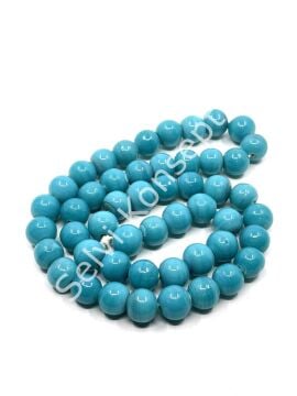 El Yapımı Parlak Yuvarlak Dizi Cam Boncuk Turkuaz 10 mm