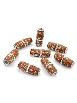 İşlemeli Otantik Boncuk Silindir Koyu Kahve 10x26 mm