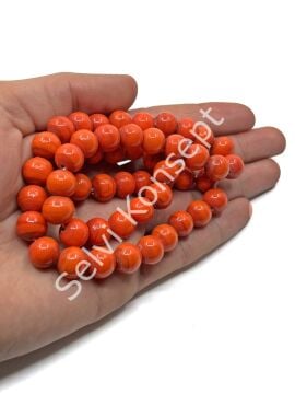 El Yapımı Parlak Yuvarlak Dizi Cam Boncuk Turuncu 10 mm
