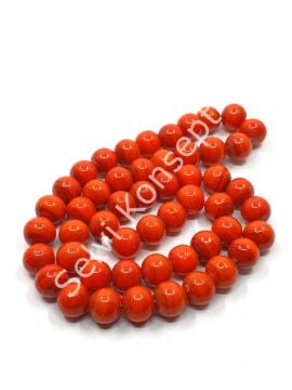 El Yapımı Parlak Yuvarlak Dizi Cam Boncuk Turuncu 10 mm