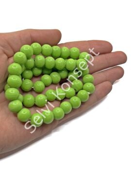 El Yapımı Parlak Yuvarlak Dizi Cam Boncuk Fıstık Yeşili 10 mm