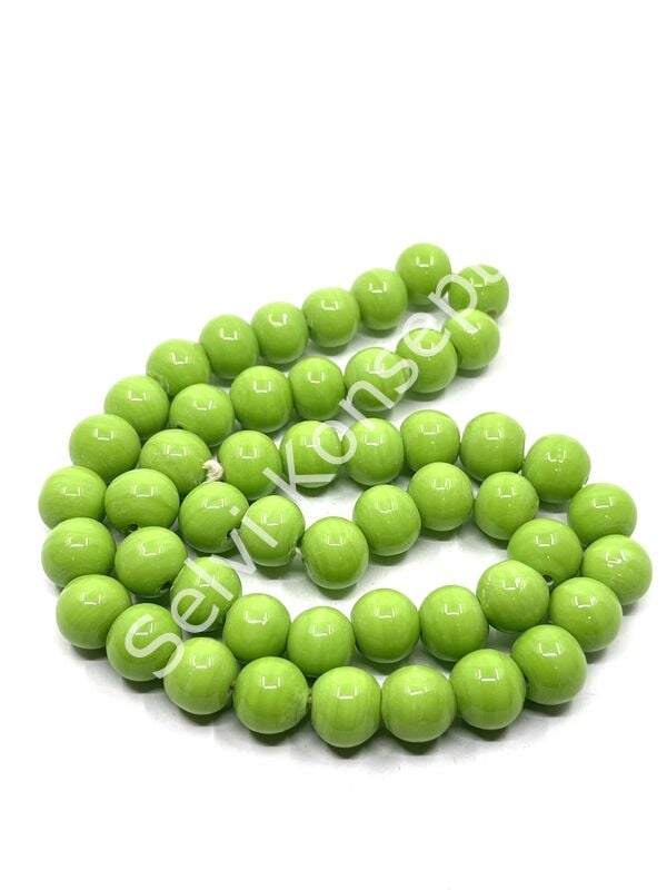 El Yapımı Parlak Yuvarlak Dizi Cam Boncuk Fıstık Yeşili 10 mm