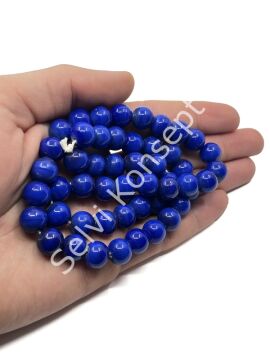 El Yapımı Parlak Yuvarlak Dizi Cam Boncuk Lacivert 10 mm