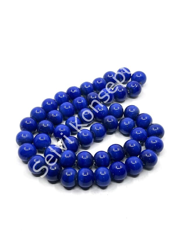 El Yapımı Parlak Yuvarlak Dizi Cam Boncuk Lacivert 10 mm