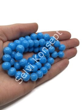 El Yapımı Parlak Yuvarlak Dizi Cam Boncuk Mavi 10 mm