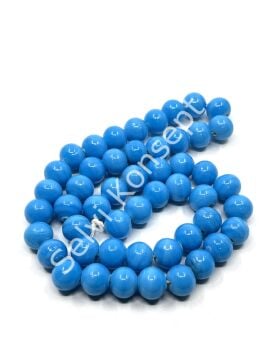 El Yapımı Parlak Yuvarlak Dizi Cam Boncuk Mavi 10 mm