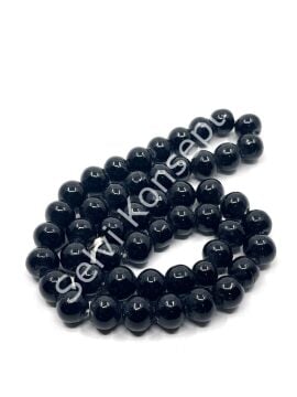 El Yapımı Parlak Yuvarlak Dizi Cam Boncuk Siyah 10 mm
