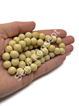 El Yapımı Parlak Yuvarlak Dizi Cam Boncuk Krem 10 mm