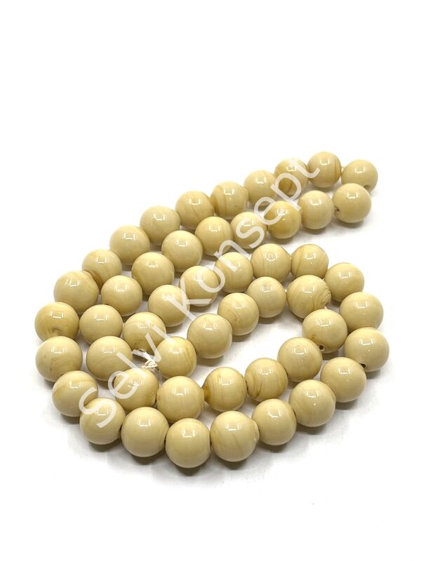 El Yapımı Parlak Yuvarlak Dizi Cam Boncuk Krem 10 mm