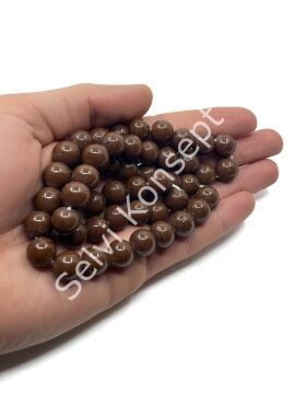 El Yapımı Parlak Yuvarlak Dizi Cam Boncuk Kahverengi 10 mm