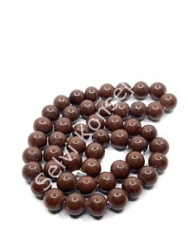 El Yapımı Parlak Yuvarlak Dizi Cam Boncuk Kahverengi 10 mm
