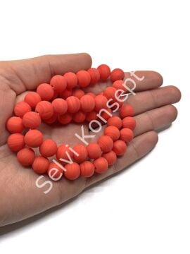 El Yapımı Mat Yuvarlak Dizi Cam Boncuk Nar Çiçeği 10 mm