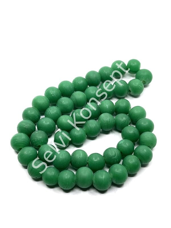 El Yapımı Mat Yuvarlak Dizi Cam Boncuk Çimen Yeşili 10 mm
