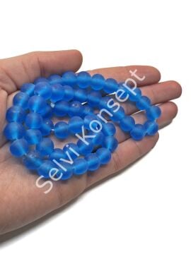 El Yapımı Mat Yuvarlak Dizi Cam Boncuk Buzlu Mavi 10 mm