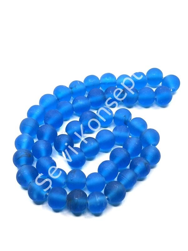 El Yapımı Mat Yuvarlak Dizi Cam Boncuk Buzlu Mavi 10 mm