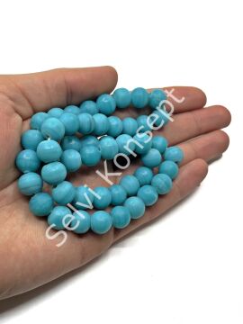 El Yapımı Mat Yuvarlak Dizi Cam Boncuk Turkuaz 10 mm