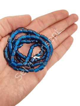 Silindir Hint Cam Boncuğu Şeffaf Lacivert 6 mm 1 Dizi