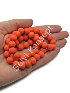 El Yapımı Mat Yuvarlak Dizi Cam Boncuk Turuncu 10 mm
