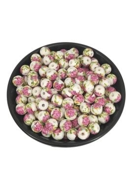 Porselen Gül Motif  Boncuk 10 mm 10 Adet