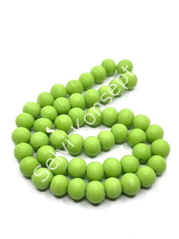 El Yapımı Mat Yuvarlak Dizi Cam Boncuk Fıstık Yeşili 10 mm