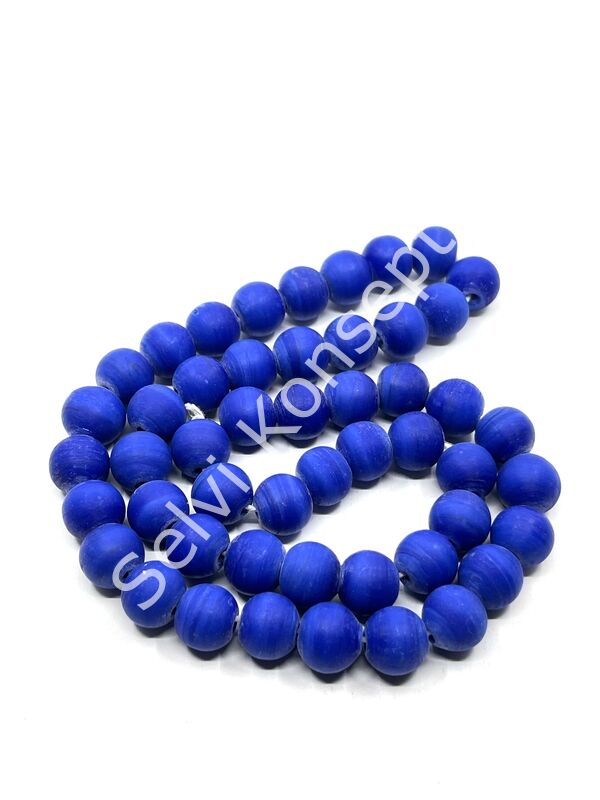 El Yapımı Mat Yuvarlak Dizi Cam Boncuk Lacivert 10 mm