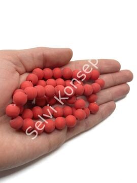 El Yapımı Mat Yuvarlak Dizi Cam Boncuk Kırmızı 10 mm