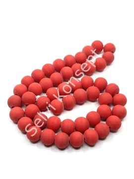 El Yapımı Mat Yuvarlak Dizi Cam Boncuk Kırmızı 10 mm