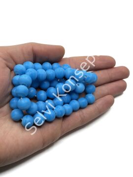 El Yapımı Mat Yuvarlak Dizi Cam Boncuk Mavi 10 mm