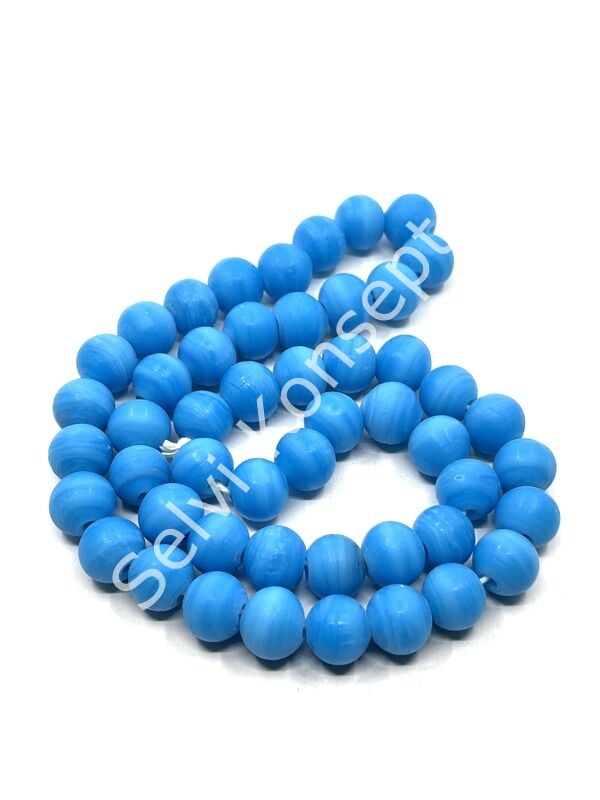 El Yapımı Mat Yuvarlak Dizi Cam Boncuk Mavi 10 mm