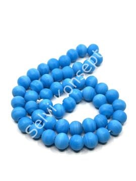 El Yapımı Mat Yuvarlak Dizi Cam Boncuk Mavi 10 mm