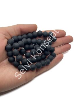 El Yapımı Mat Yuvarlak Dizi Cam Boncuk Siyah 10 mm