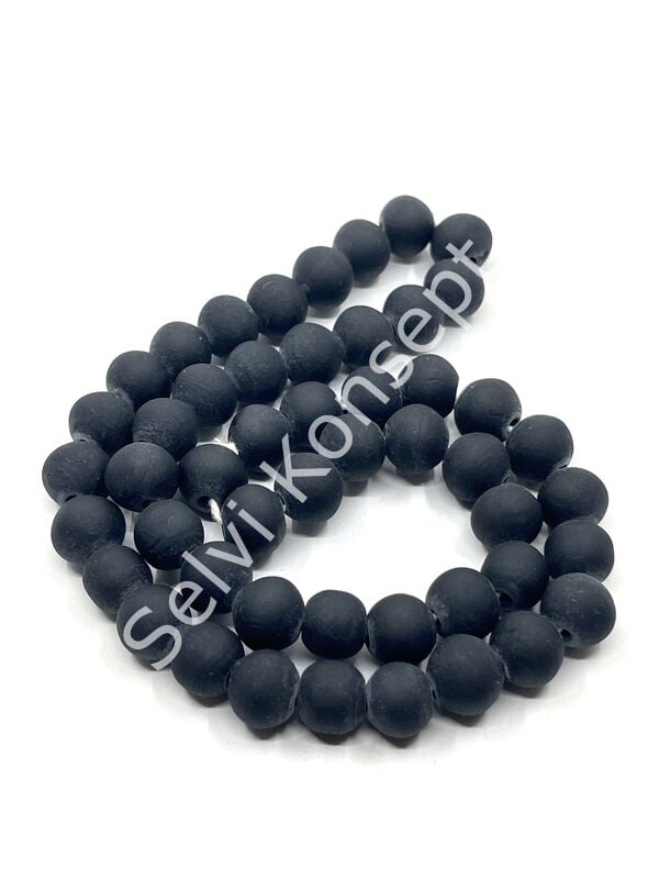 El Yapımı Mat Yuvarlak Dizi Cam Boncuk Siyah 10 mm