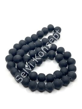 El Yapımı Mat Yuvarlak Dizi Cam Boncuk Siyah 10 mm