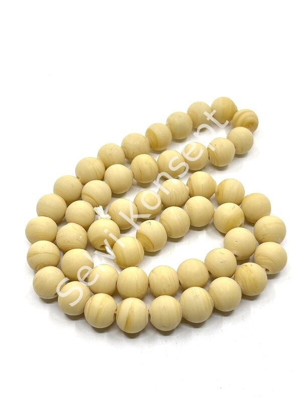 El Yapımı Mat Yuvarlak Dizi Cam Boncuk Krem 10 mm