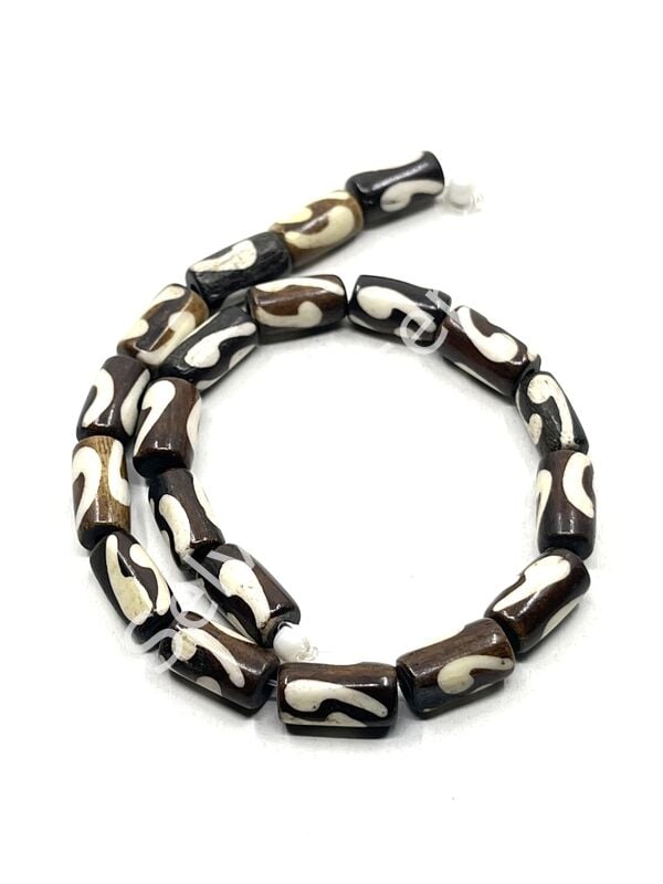 El Yapımı Etnik Desenli Silindir Dizi Tibet Boncuk  Kahverengi  7x12 mm