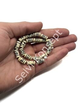 El Yapımı Etnik Desenli Silindir Dizi Tibet Boncuk Krem 7x12 mm