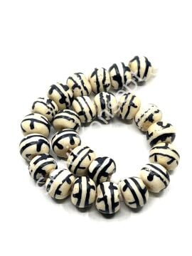 El Yapımı Etnik Desenli Silindir Dizi Tibet Boncuk Krem 10x8 mm