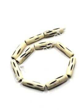 El Yapımı Etnik Desenli Silindir Dizi Tibet Boncuk Krem 6-7x23 mm